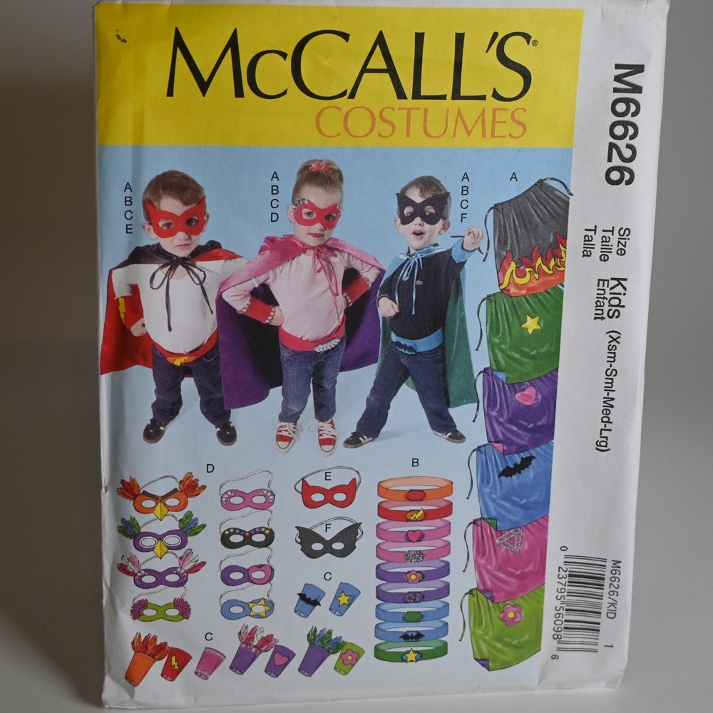 McCall's M6626 Sewing Pattern Kids XS-L Super Hero Costume Uncut Factory Folded